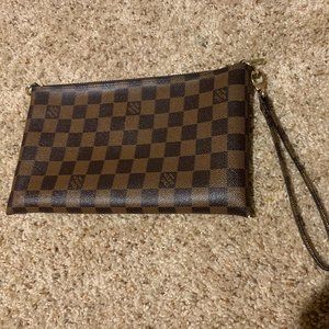 Women's Louis Vuitton Leather Damier Ebene Clutch Purse Wristlet